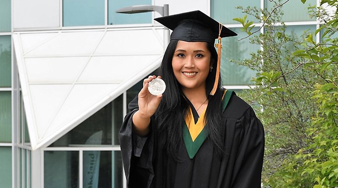 Raisa Tabusalla, a business administration general business major graduate, is Lakeland College's 2023 Lloydminster campus President's Medal recipient. 