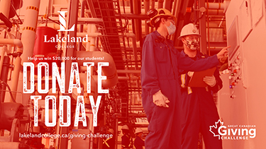 A Lakeland College graphic with Donate Today text