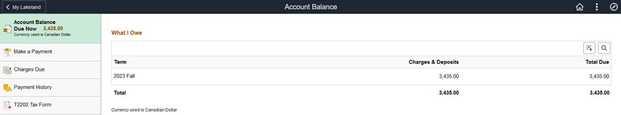 charges due screen